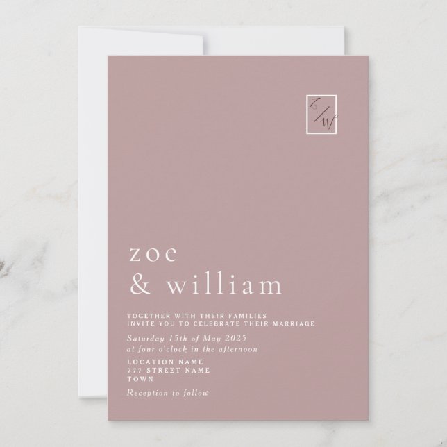 Modern Dusty Rose Minimalist Wedding Invite (Front)