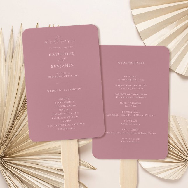 Modern Dusty Rose Minimalist Wedding Program Hand Fan (Creator Uploaded)