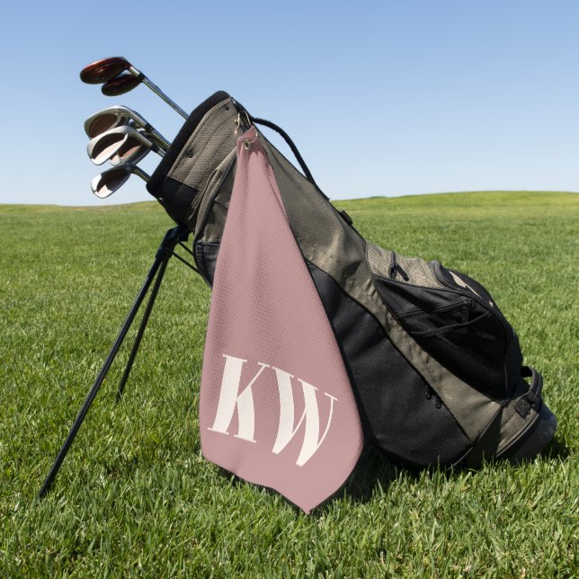 Modern Dusty Rose Monogram Initials Personalised Golf Towel (Green)