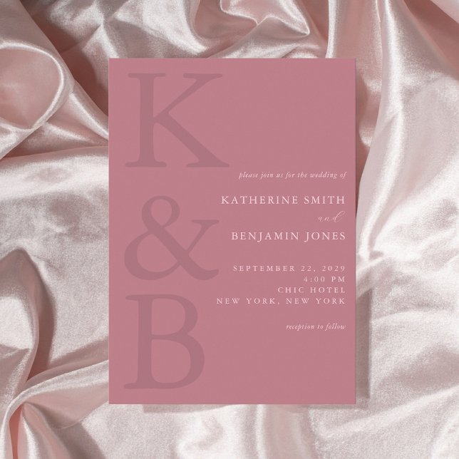 Modern Dusty Rose Monogram Minimalist Wedding Invitation (Creator Uploaded)