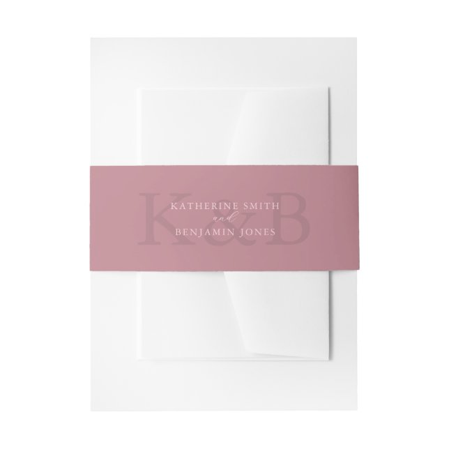 Modern Dusty Rose Monogram Minimalist Wedding Invitation Belly Band (Front Example)