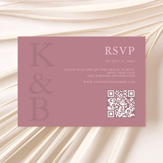 Modern Dusty Rose Monogram Minimalist Wedding RSVP Card (Creator Uploaded)