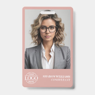 Modern Dusty Rose Personalised Employee Photo Logo ID Badge