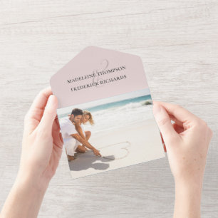 Modern Dusty Rose Photo Minimalist QR Code RSVP All In One Invitation