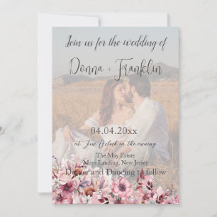 Modern Dusty Rose Photo QR Code Wedding Invitation