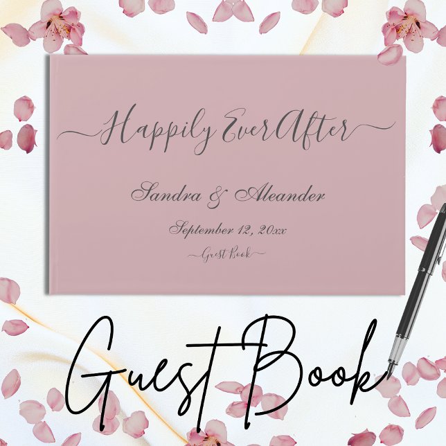 Modern Dusty Rose Pink Black Script Wedding  Guest Book (Creator Uploaded)