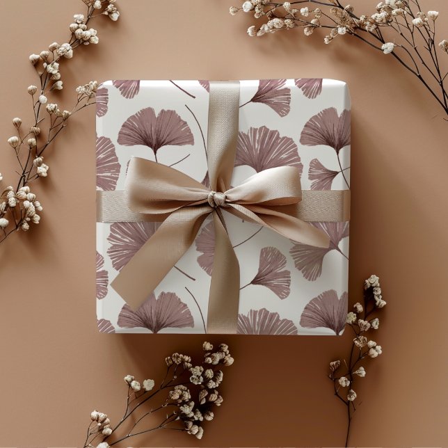 Modern Dusty Rose Pink Ginkgo foliage  Wrapping Paper Sheet (Creator Uploaded)