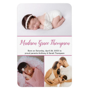 Modern Dusty Rose Pink Script Baby Girl Photos Magnet