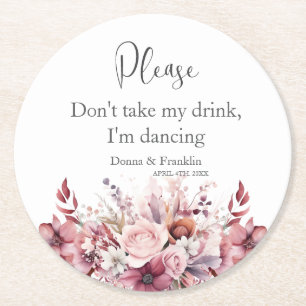 Modern Dusty Rose Pink Script Round Paper Coaster