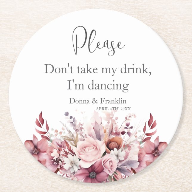 Modern Dusty Rose Pink Script Round Paper Coaster (Front)