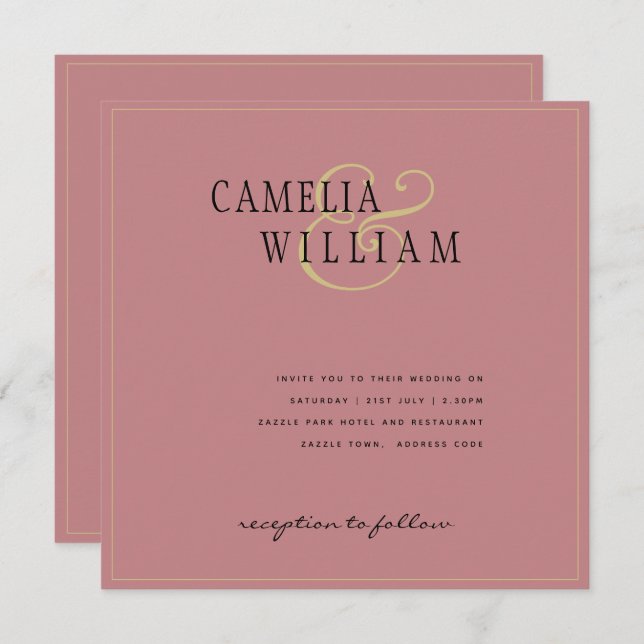 Modern Dusty Rose Pink Wedding Invitation (Front/Back)