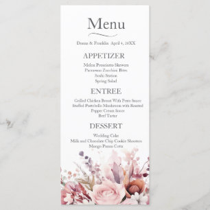 Modern Dusty Rose Pink Wedding Menu