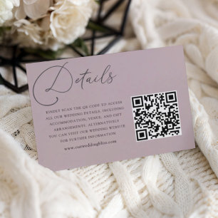 Modern Dusty Rose QR Code Wedding Details Enclosure Card