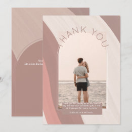 Modern Dusty Rose Sand Striped PHOTO THANK YOU Card
