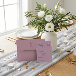 Modern Dusty Rose Script Kindly Reply Wedding RSVP Card