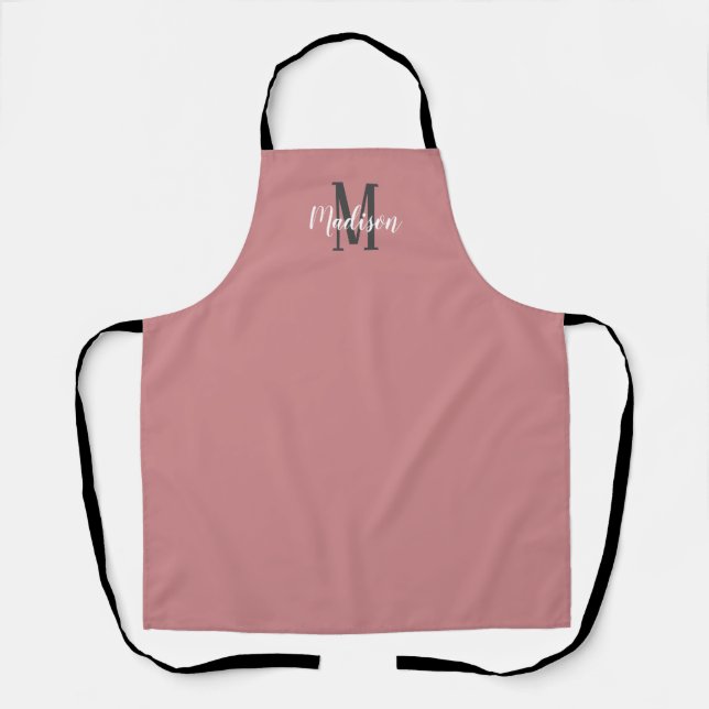 Modern Dusty Rose Script Monogram Name Kitchen Apron (Front)