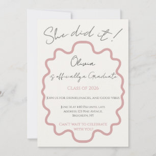 Modern Dusty Rose She Did It Graduation Party  Invitation
