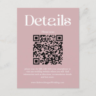 Modern Dusty Rose Wedding Details QR Code Enclosure Card