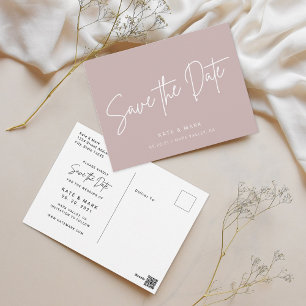 Modern Dusty Rose Wedding Save the Date Postcard