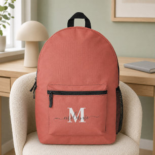 Modern Dusty Rose White Monogram Custom Name Printed Backpack
