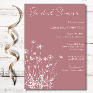 Modern Dusty Rose & White Wildflower Bridal Shower Invitation