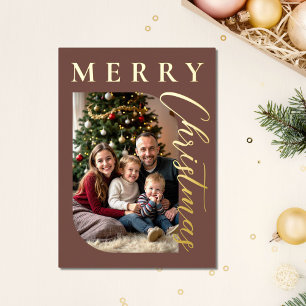 Modern Dusty Rosewood Photo Christmas Holiday Card