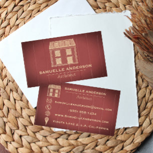 Modern Dusty Wine-Red Wood Architect Construction Business Card