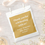 Modern Dusty Yellow Baby Shower Custom Thank You Favour Bags<br><div class="desc">Thank your guests in style with these Mustard Yellow Baby Shower Favour Bags, featuring elegant white text on a rich mustard background. Perfect for holding treats, gifts, or small mementos, these customisable bags are ideal for modern, boho, or minimalist baby shower themes. Personalise with the parents' names and event details...</div>