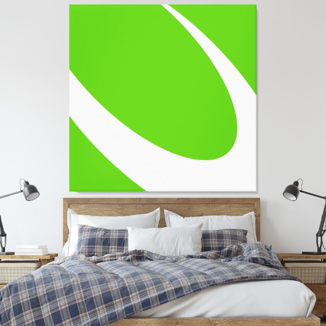 Modern Dynamic White Curve On Bright Lime Green Canvas Print (Insitu(Bedroom))