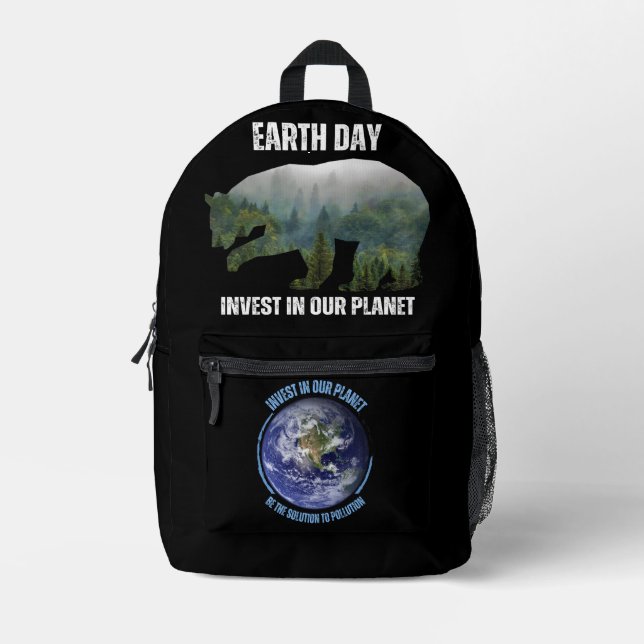 Modern Earth Day and  Bears Printed Backpack (Front)