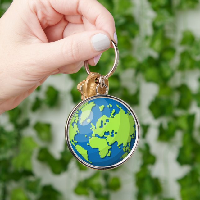 Modern Earth Globe Map – Wanderlust Travel Gift Key Ring (Hand)