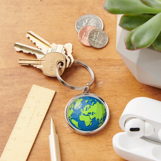 Modern Earth Globe Map – Wanderlust Travel Gift Key Ring (Desk)