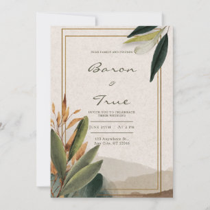 Modern Earth Tone Botanical Minimalist Wedding Invitation