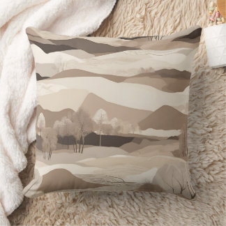 Modern Earth Tone Layered Mountain Landscape Cushion