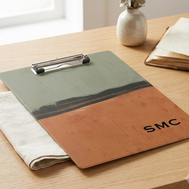 Modern Earth Tone Monogram  Clipboard (An earth-tone monogrammed clipboard for a teacher’s desk or a student’s new school year organization)