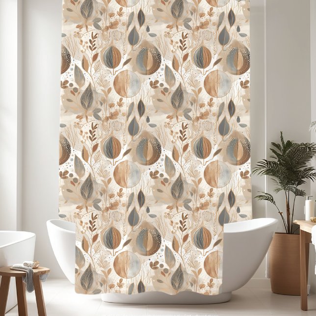 Modern Earth Tones Flowers and Leaves Shower Curtain (Creator Uploaded)