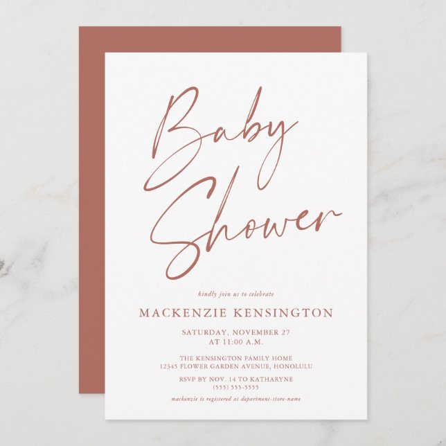 Modern Earth Tones Simple Script Baby Shower Invitation (Front/Back)