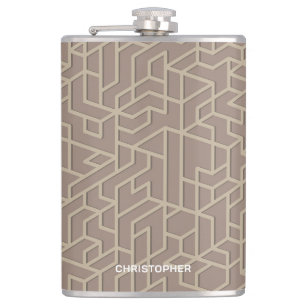 Modern Earthtone Geometric With Name Hip Flask