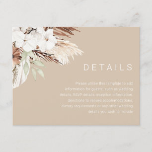 Modern Earthy Beige Boho Wedding Details Enclosure Card