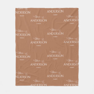 Modern Earthy Brown Family Name Fleece Blanket