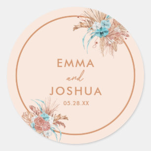 Modern Earthy Brown Floral Wedding Classic Round Sticker