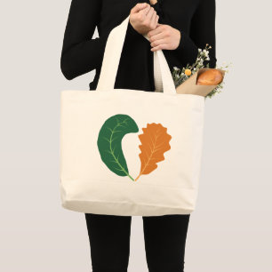 Modern Earthy Heart Leaves Canvas Large Tote Bag