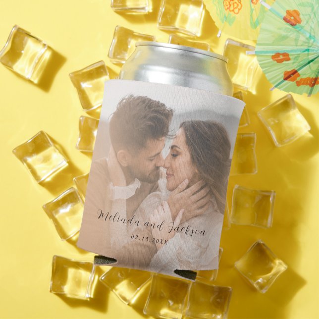 Modern Earthy Neutral Photo Wedding Can Cooler (In Situ Summer)