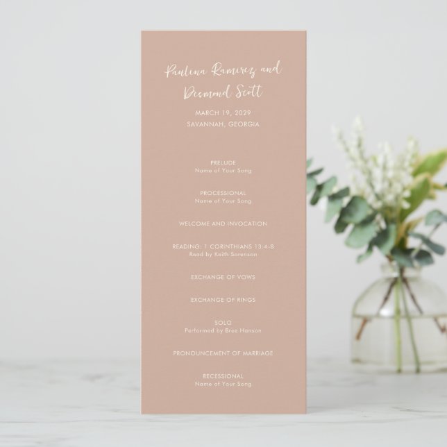 Modern Earthy Neutral Simple Wedding Programme (Standing Front)