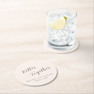 Modern Earthy Neutral Wedding Round Paper Coaster