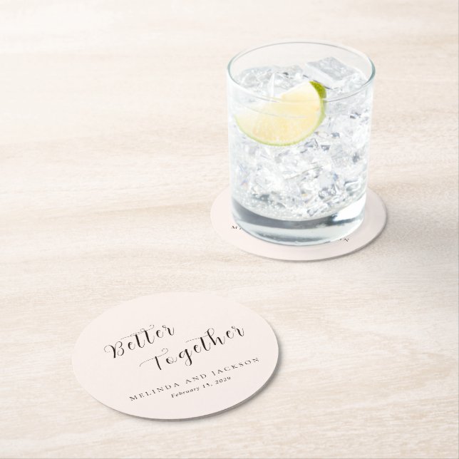 Modern Earthy Neutral Wedding Round Paper Coaster (Insitu)