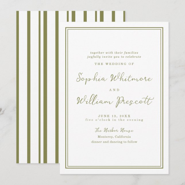 Modern Earthy Olive Green Wedding Invitation (Front/Back)