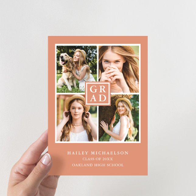 Modern Earthy Peach Photo Collage Graduation Party Invitation (Creator Uploaded)