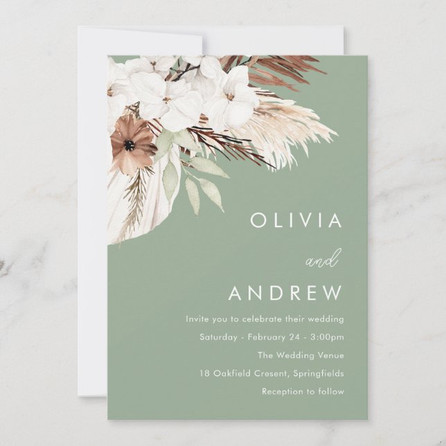 Modern Earthy Sage Boho Wedding Invitation (Front)