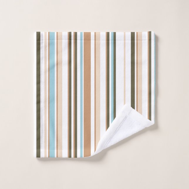 Modern Earthy Stripes with Blue Accent Bath Towel Set (Wash Cloth)